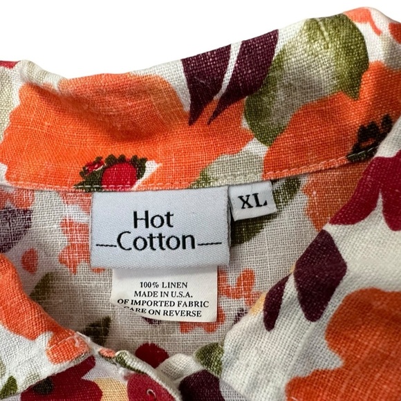 Hot Cotton Womens 100% Linen Floral Button Up Top XL Multicolor Short Sleeve USA - Picture 6 of 6